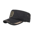 Black canvas military patrol cap with US embroidery badge and camouflage trim detail - Black