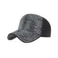 Stylish black baseball cap featuring shimmering silver rhinestones in a modern side view - Gray