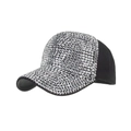 Fashionable black baseball cap with sparkling silver rhinestones on crown and brim - Silver