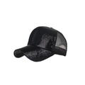 Casquette de baseball noire classique avec sequins étincelants et filet mesh - Noir