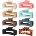 Set mit 8 großen matten rechteckigen Haarklammern in verschiedenen Farben und Schildpatt - 10.5cm / Stil K / 8er Set