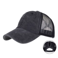 Berretto da baseball lavato grigio scuro con rete traspirante e foro per coda di cavallo - Regolabile / Nero