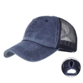 Berretto da baseball in cotone lavato con rete e foro per coda di cavallo regolabile - Regolabile / Blu navy