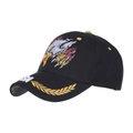 Black baseball cap with embroidered wolf head, golden wheat ears, and USA detail - Black