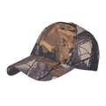 Outdoor camouflage baseball cap with woodland leaf pattern and structured six-panel design - Coffee