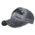 Casquette de baseball en coton délavé gris foncé avec broderie Rebel et détails usés - Réglable / Noir