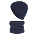 Set blu scuro con berretto in maglia a coste e scaldacollo con toppa alla moda - Blu Notte