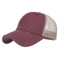 Classic burgundy and beige mesh trucker hat with curved brim and washed cotton fabric - Adjustable / Burgundy