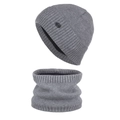 Set invernale grigio con berretto in maglia a coste e scaldacollo coordinato - Grigio