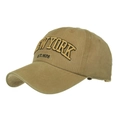 Khaki cotton baseball cap with New York 1625 embroidery shown from side view - Khaki/Earth Yellow