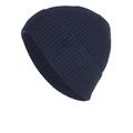 Berretto invernale a maglia a righe blu navy con patch in pelle fashion per uno stile caldo - Blu Notte