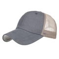 Two-tone mesh trucker hat in grey cotton and khaki mesh panels with curved brim - Adjustable / Gray