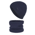 Set invernale composto da berretto e scaldacollo in maglia blu scuro con logo fashion - Blu Notte