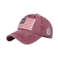 Dettaglio cappello baseball vintage in cotone lavato con bandiera USA e ricamo - Borgogna
