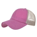 Washed cotton baseball trucker hat in rose red and off-white mesh with adjustable strap - Adjustable / Pink