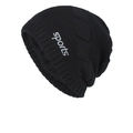 Black ribbed knit beanie with white sports embroidery for winter athletic style - Black