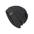 Dark grey knitted beanie featuring textured waffle weave and a FASHION woven label detail - Fleece Lined Dark Gray / Dark Gray