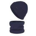Set invernale berretto e scaldacollo in maglia blu scuro con fodera in pile - Cappello + Scaldacollo Set da 2 pezzi / Blu Notte