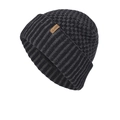 Classic charcoal grey flecked knit beanie with ribbed cuff and leather logo patch - Black