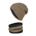 Conjunto de gorro y bufanda de punto térmico de invierno en color caqui con forro polar - Caqui