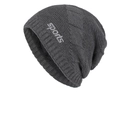 Dark grey knitted beanie with Sports print and warm fleece lining for winter wear - Marl Grey
