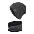 Conjunto de gorro y bufanda de punto gris oscuro con forro polar cálido y hoja - Gris