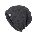 Dark grey knit beanie with chevron texture and white star tag for autumn and winter - Dark Gray