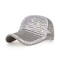Casquette de baseball tissée grise pour femme avec strass scintillants sur le bord devant - Gris