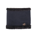 Cache-col d'hiver en tricot bleu marine avec bordure en fausse fourrure et patch feuille - Bleu Marine
