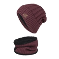 Winter thermal knit set with fleece lining in burgundy red featuring leaf pattern logo - Burgundy
