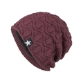 Winter knitted beanie in burgundy with a white star patch and fleece lining - Burgundy