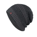 Dark grey knitted beanie with red snowflake logo patch and thick winter texture - Dark Gray
