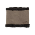 Tour de cou marron doublé polaire avec écusson feuille et bordure en fourrure - Khaki