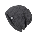 Bonnet en maille gris foncé avec motif géométrique et étiquette étoile blanche - Gris Chiné