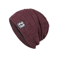 Gorro de invierno rojo vino con forro de felpa y etiqueta tejida New York 23 - Burdeos