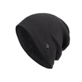 Dark grey knitted beanie with warm fleece lining and bronze metal logo detail - Black