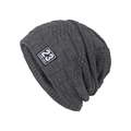 Dunkelgraue Strickmütze mit Schachbrettmuster und New York 23 Aufnäher-Design - Melange Grau