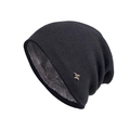 Dark grey knitted beanie with herringbone pattern, warm fleece lining, and metal logo - Gray