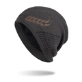 Bonnet en tricot gris foncé avec broderie de blé et doublure polaire pour l'hiver - Gris
