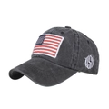 Cappellino da baseball antracite lavato con patch bandiera USA e ricamo laterale - Nero