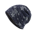 Gorro de punto azul oscuro con estampado de estrellas grises y forro polar negro - Azul Marino