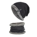 Set berretto e scaldacollo in maglia grigio antracite con morbida fodera in pile caldo - Blu Marino (Set)