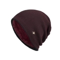 Deep burgundy knit beanie with warm fleece lining and silver H metal logo detail - Burgundy