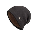 Winter thermal knit beanie in dark grey herringbone pattern with warm fleece lining - Coffee