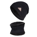 Winter chenille knit beanie and neck warmer set with fleece lining in black - Black (Set)