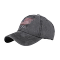 Berretto da baseball grigio scuro lavato con bandiera americana e ricamo USA - Regolabile / Nero
