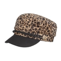 Leopard print bakkersmuts met zwarte klep en decoratief gevlochten koorddetail - Eén maat / koffiekleur