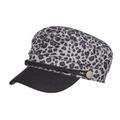 Militaire pet met luipaardprint van imitatiebont met zwarte klep en metalen gesp - Eén maat / Grijs