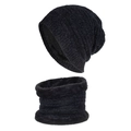 Ensemble d'hiver comprenant un bonnet en chenille noire et un tour de cou doublé polaire - Noir (Ensemble)