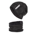 Winter thermal set featuring black and grey knitted beanie and neck warmer with plush lining - Black